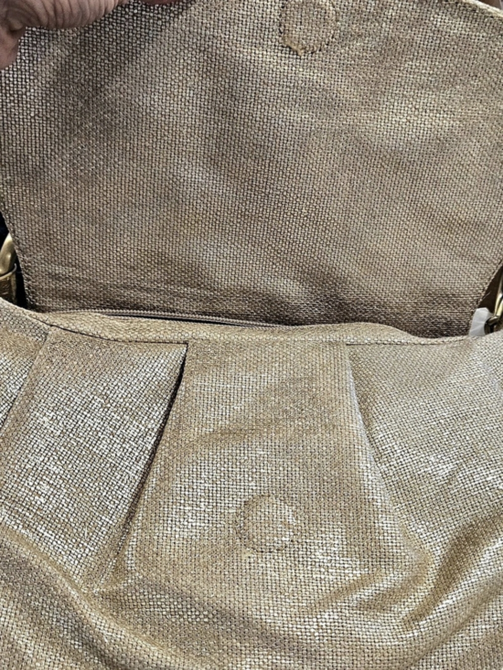 Franco Sarto Vintage Tan Canvas Shoulder Bag Studs Key Chain - Picture 3 of 12
